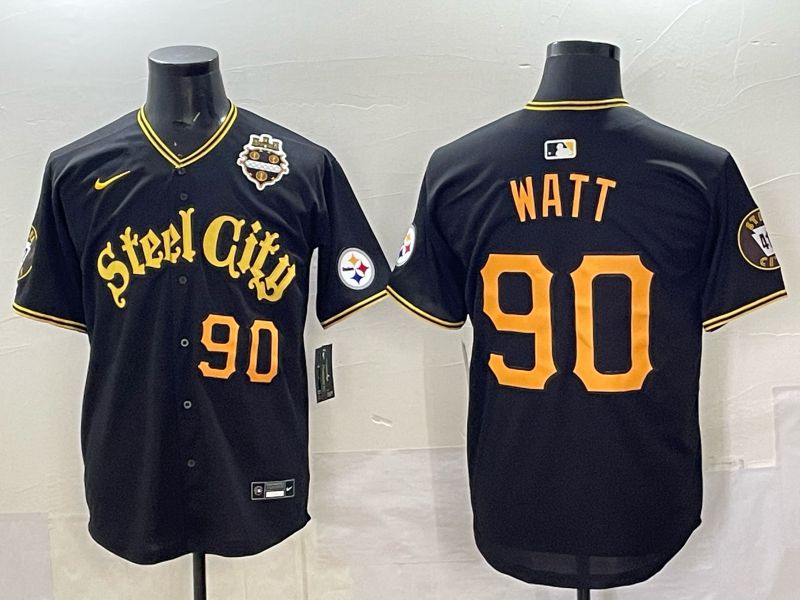 Men 2025 Nike Pittsburgh Steelers #90 Watt Black Limited NFL Jersey style 042